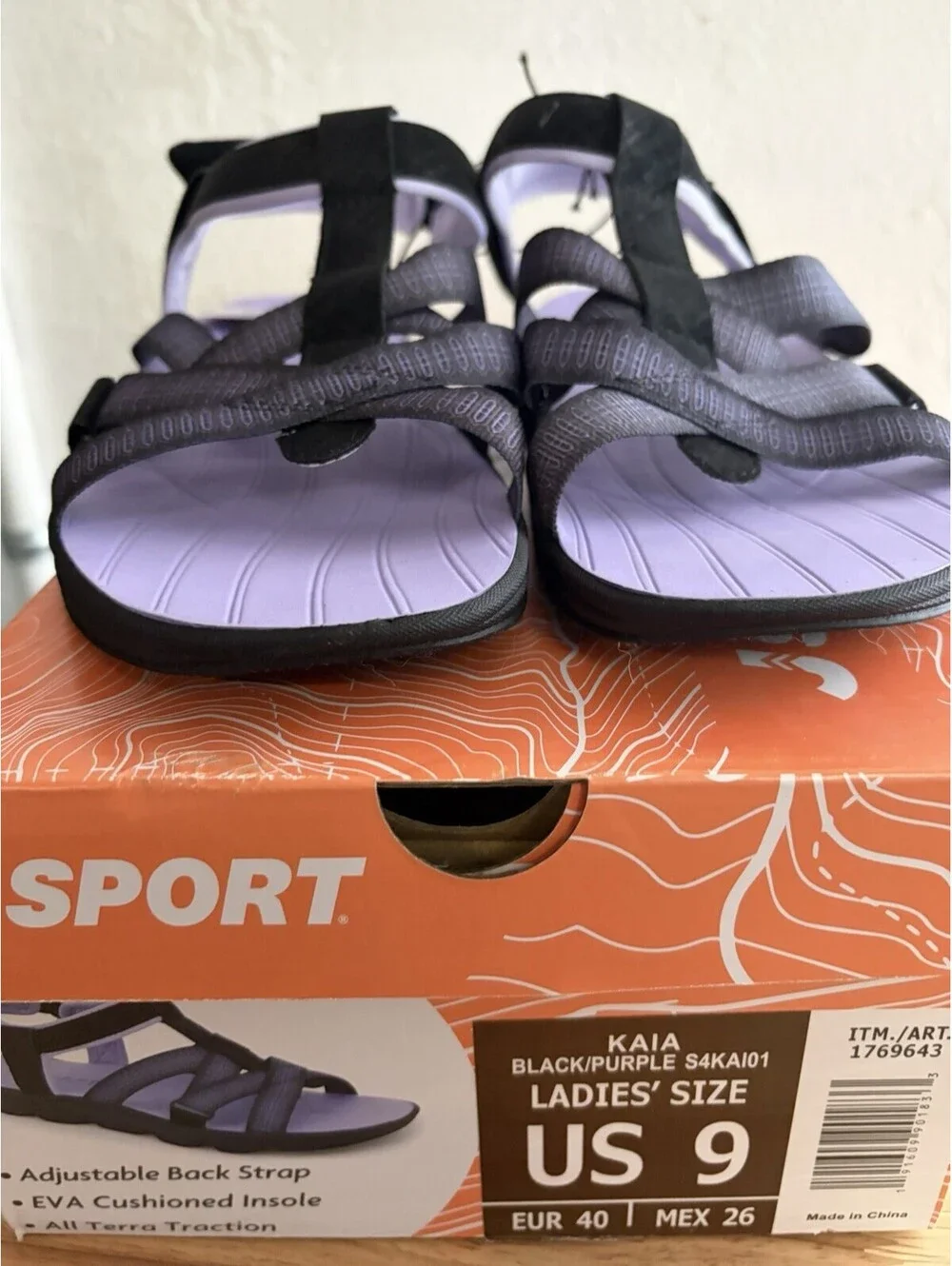 JSport Kaia Sport Sandals Black/Purple Adjustable Straps NIB - Size 9